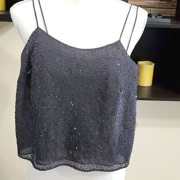 Ann Taylor Charcoal Sparkly Party Nightout Club Spaghetti Straps Crop Top - Picture 1 of 5
